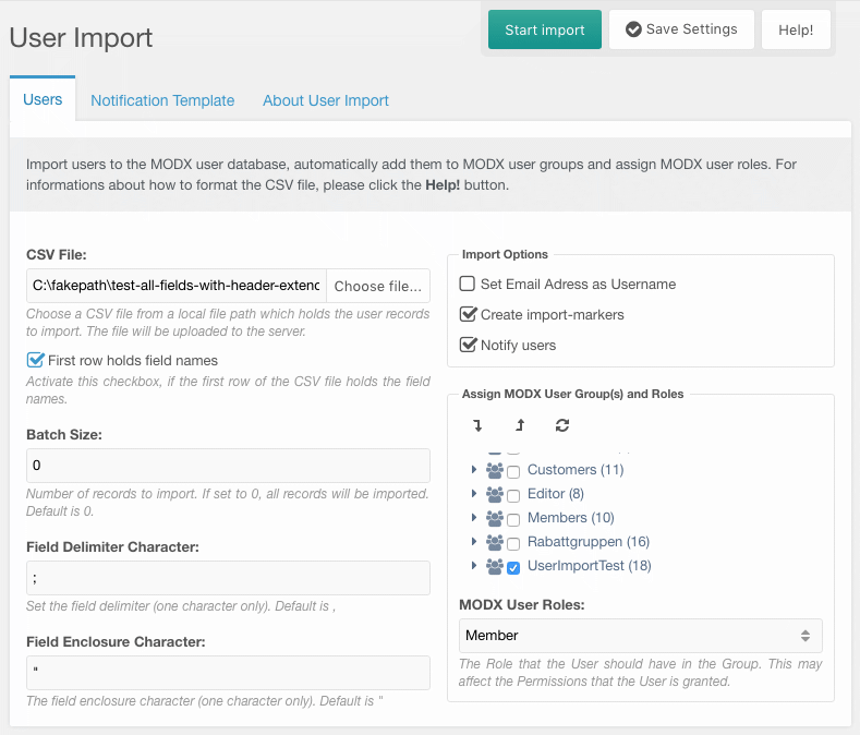 Screenshot: User Import Management Interface - Import Screen